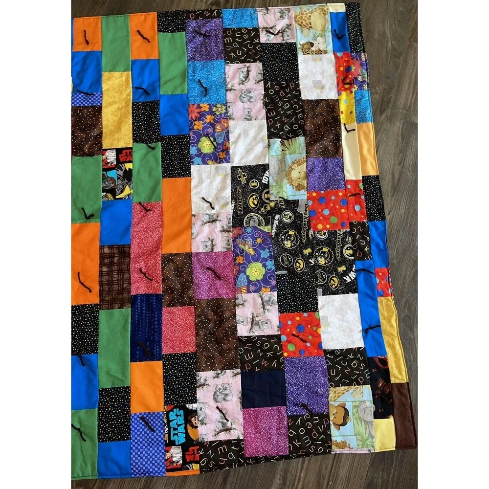 Handmade‎ Hand Quilted Throw / Beach/ Picnic/ Toddler / Crib Quilt 41.5”x 75” #2